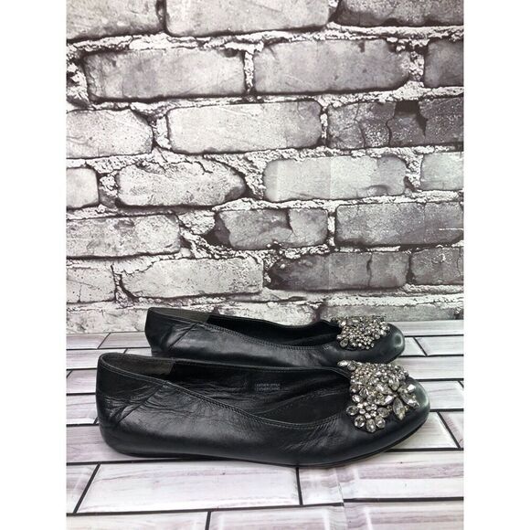 Vera Wang Black Leather Crystal Embellished Ballet Flats Shoes Women sz 5M US/35 - Picture 15 of 16